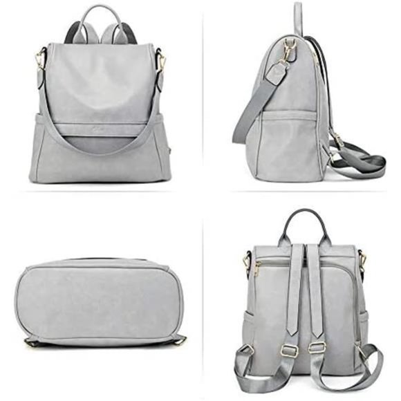 Women Backpack Purse Fashion Leather Elephant Skin Pattern Gray(shiny) - Picture 6 of 6